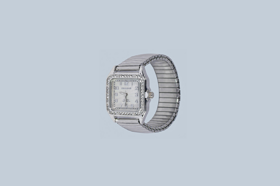 Relógio Feminino Retangular Strass Pulseira Mola Prateado – Quartz