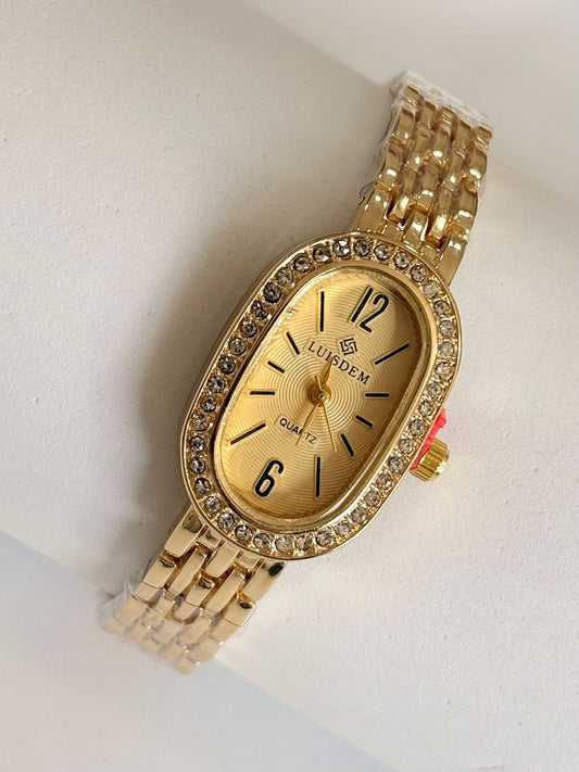 Relógio Feminino Luisdem Oval Strass Dourado
